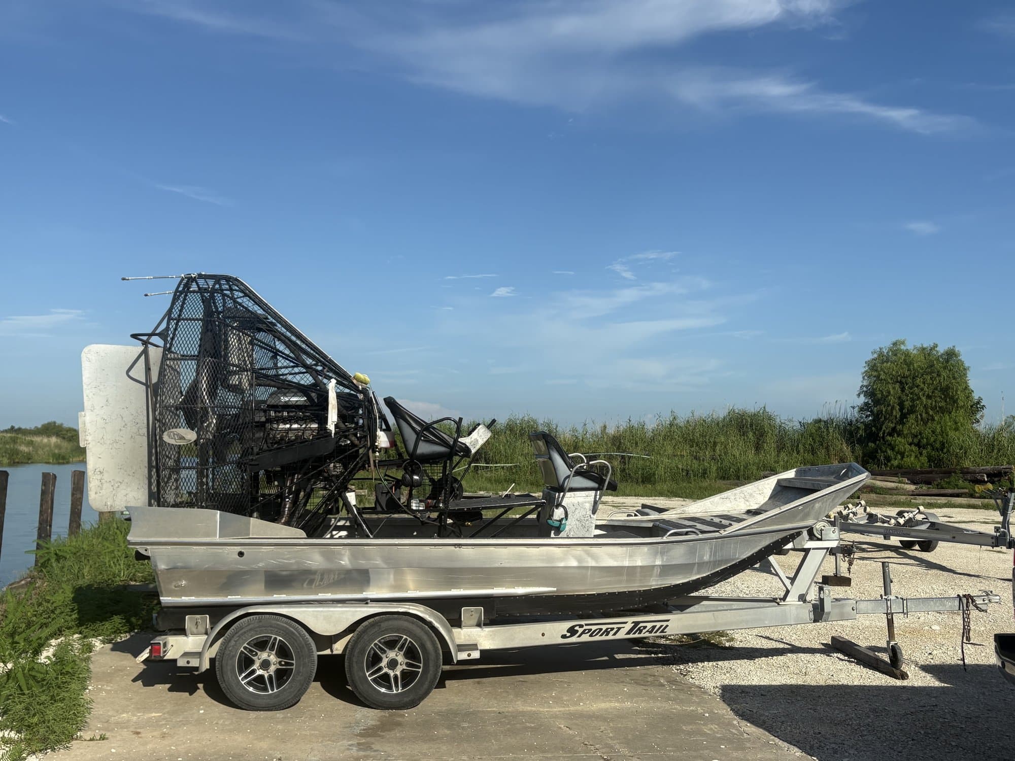 Airboat on its trailer ready to mobilize to a spray job